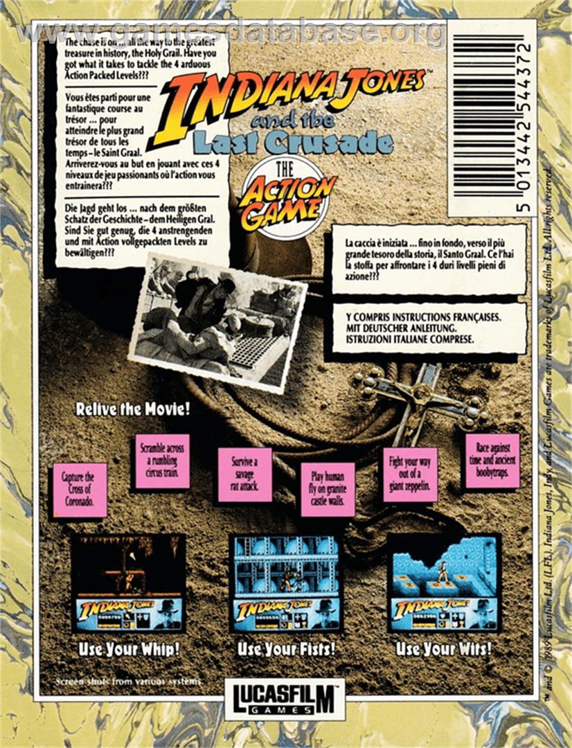 Indiana Jones and the Last Crusade: The Action Game - Amstrad CPC - Artwork - Box Back