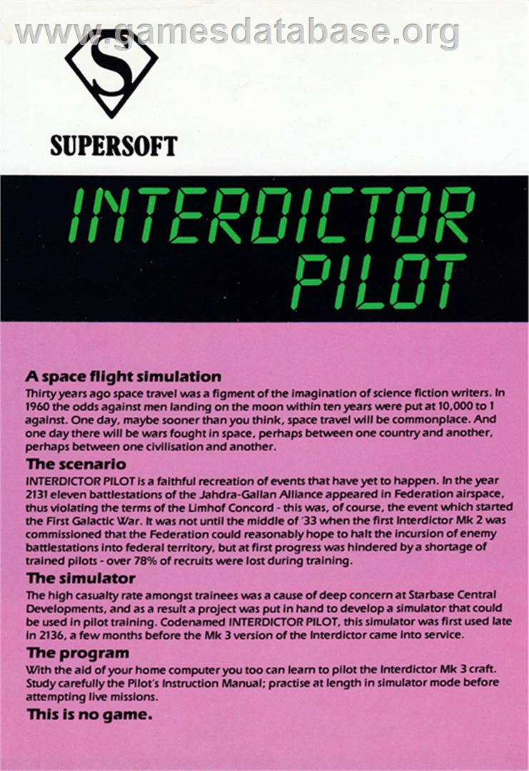 Interdictor Pilot - Amstrad CPC - Artwork - Box Back