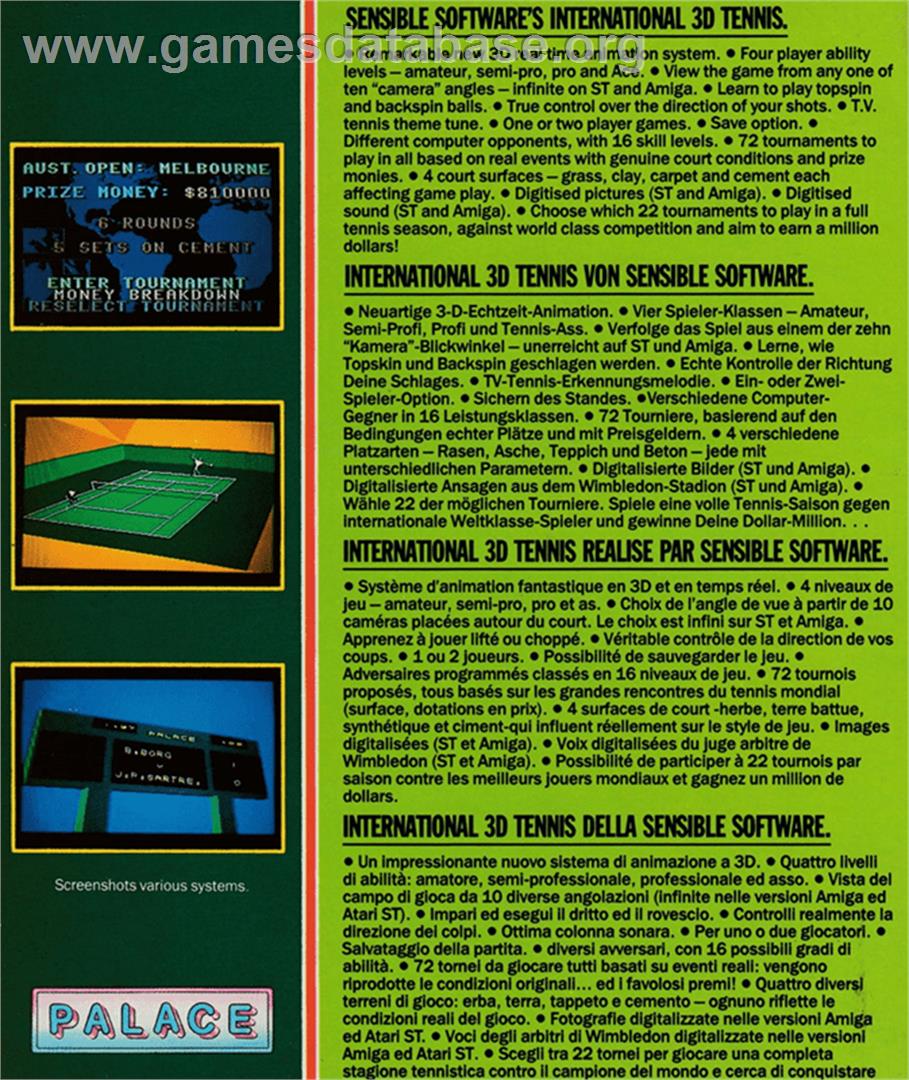 International 3D Tennis - Amstrad CPC - Artwork - Box Back