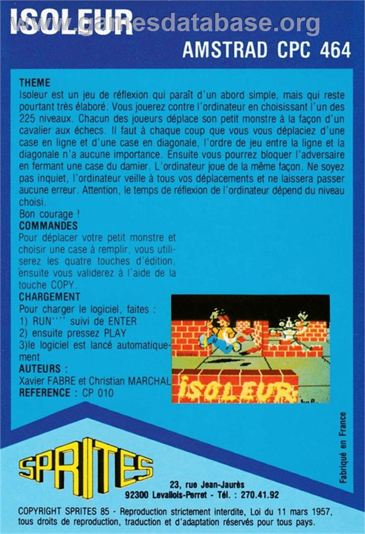 Isoleur - Amstrad CPC - Artwork - Box Back