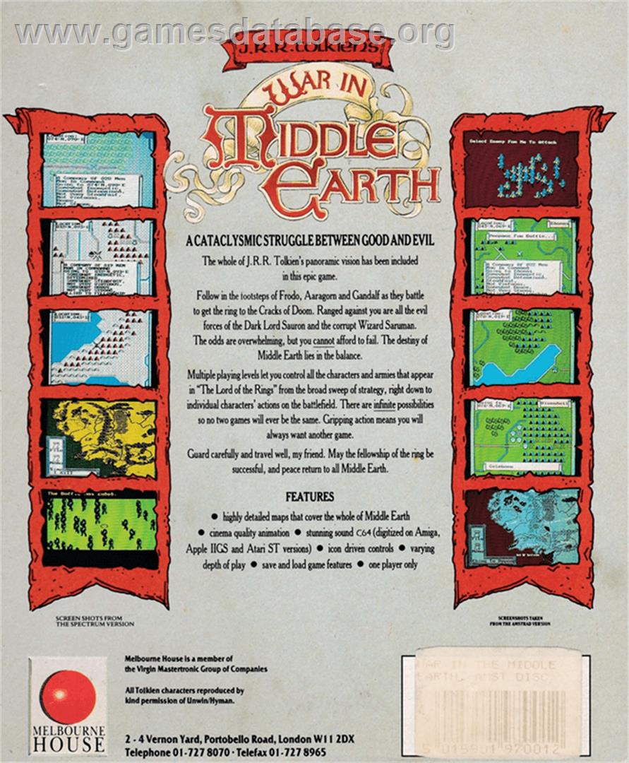 J.R.R. Tolkien's War in Middle Earth - Amstrad CPC - Artwork - Box Back