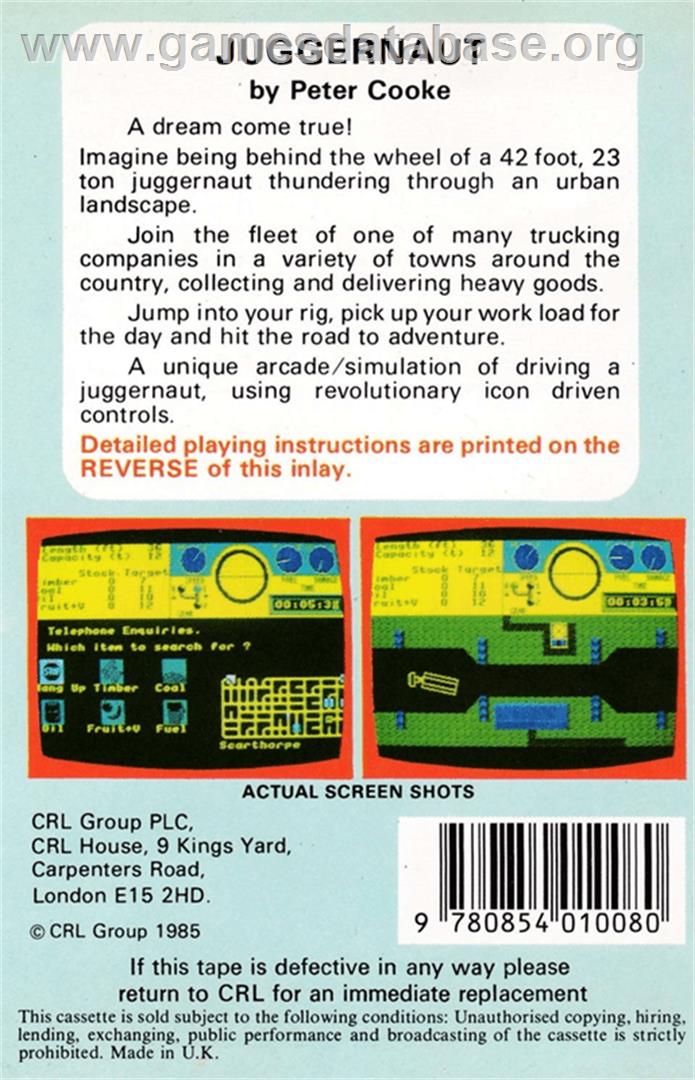 Juggernaut - Amstrad CPC - Artwork - Box Back