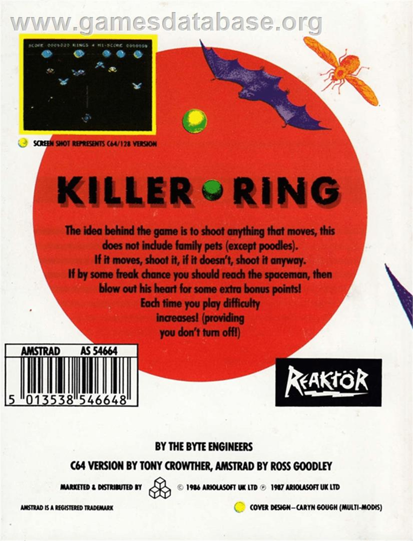 Killer Ring - Amstrad CPC - Artwork - Box Back