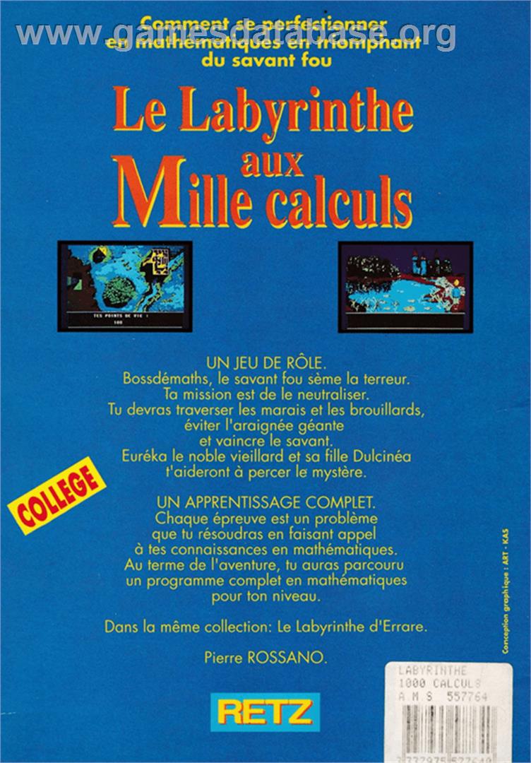 Labyrinthe Aux Mille Calculs, Le - Amstrad CPC - Artwork - Box Back