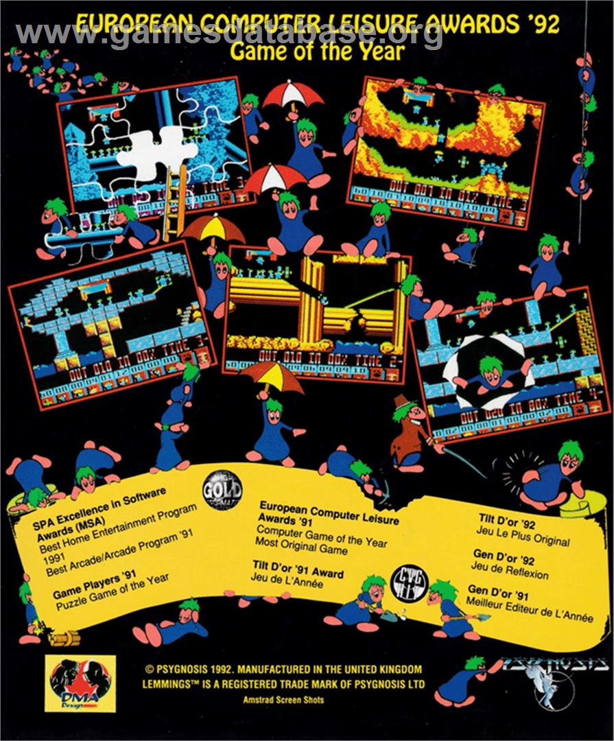 Lemmings - Amstrad CPC - Artwork - Box Back