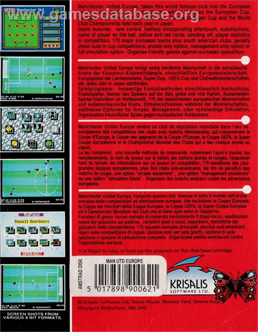 Manchester United Europe - Amstrad CPC - Artwork - Box Back