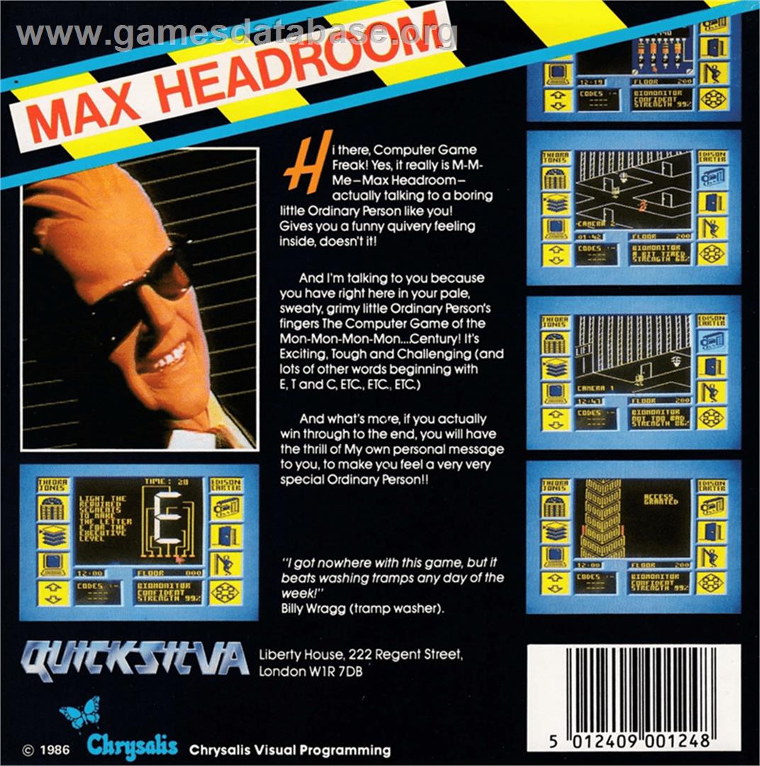 Max Headroom - Amstrad CPC - Artwork - Box Back