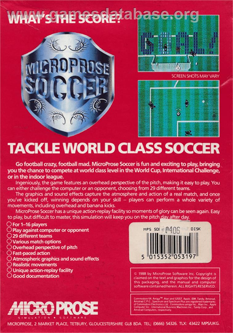 Microprose Pro Soccer - Amstrad CPC - Artwork - Box Back