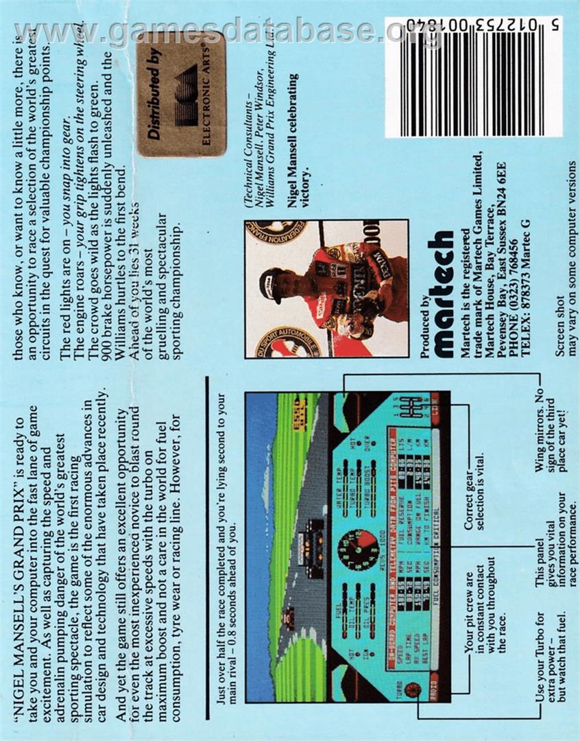 Nigel Mansell's Grand Prix - Amstrad CPC - Artwork - Box Back
