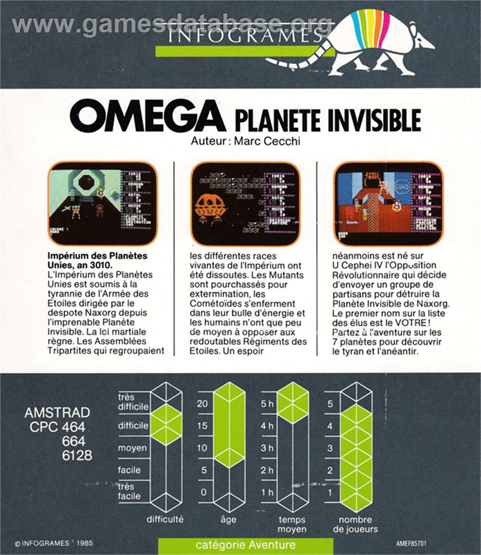 Omega Planete Invisible - Amstrad CPC - Artwork - Box Back