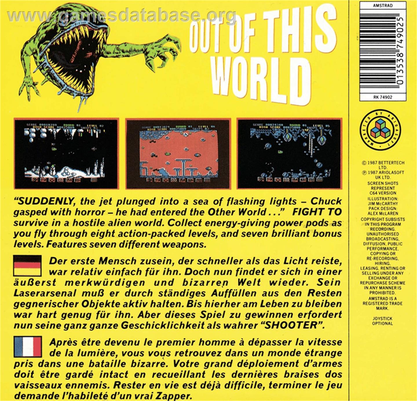 Out Of This World - Amstrad CPC - Artwork - Box Back