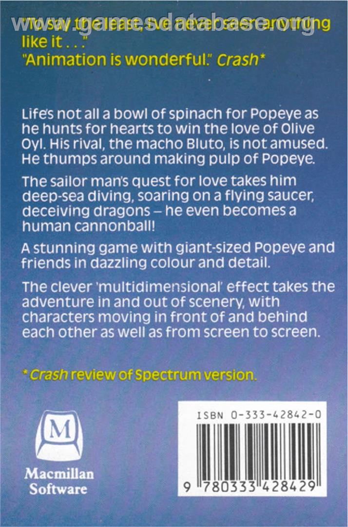 Popeye - Amstrad CPC - Artwork - Box Back