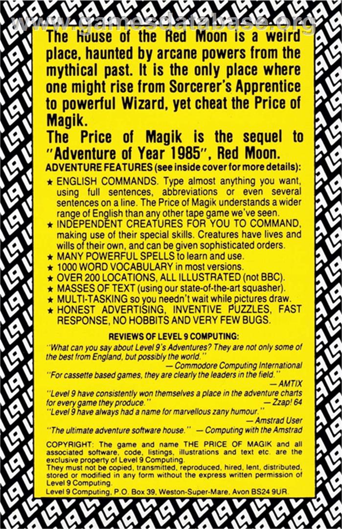 Price Of Magik, The - Amstrad CPC - Artwork - Box Back
