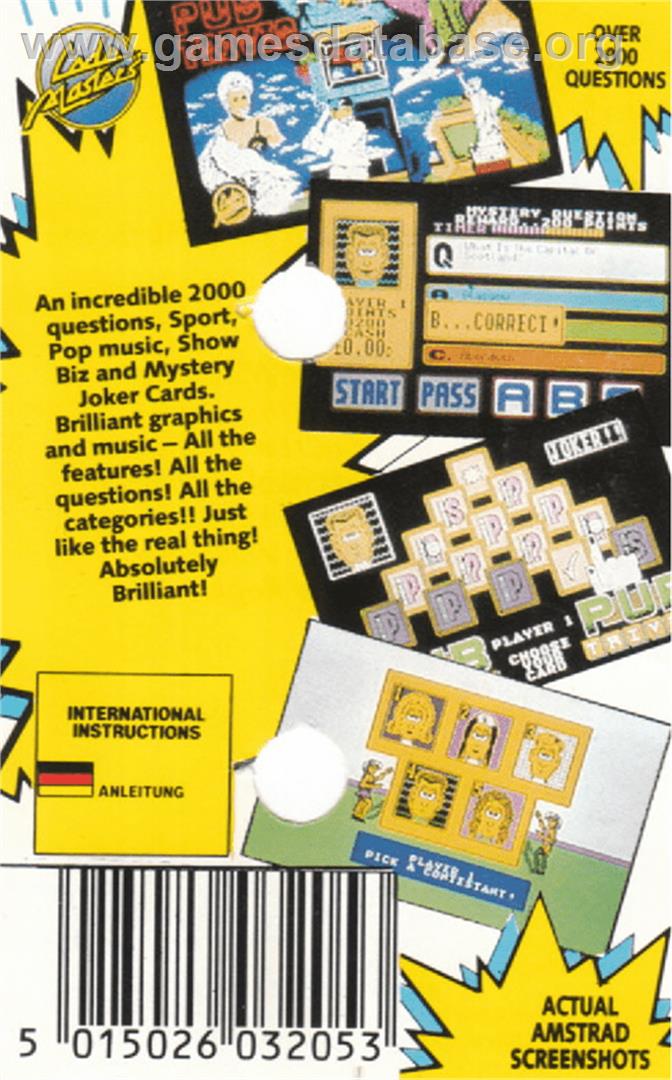 Pub Trivia Simulator - Amstrad CPC - Artwork - Box Back