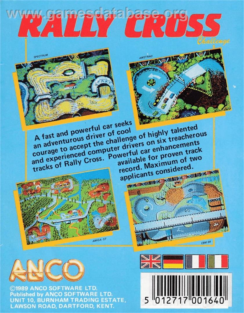 Rally Cross Challenge - Amstrad CPC - Artwork - Box Back