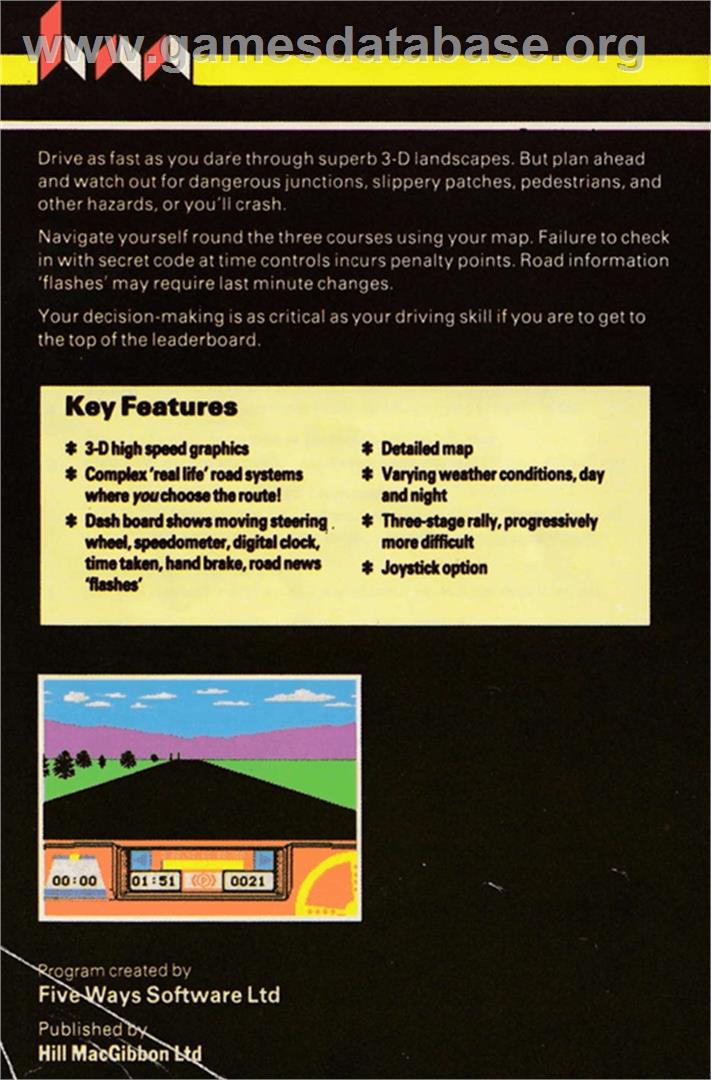 Rally Driver - Amstrad CPC - Artwork - Box Back