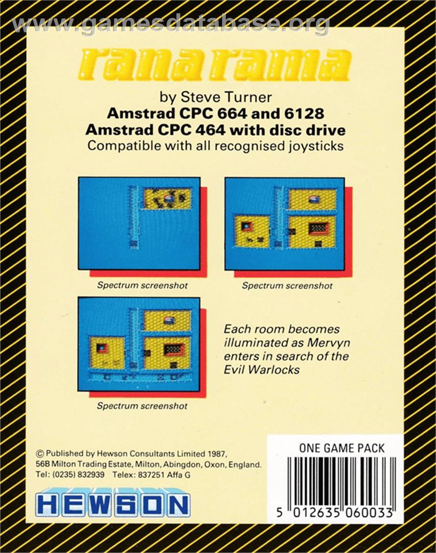 Rana Rama - Amstrad CPC - Artwork - Box Back