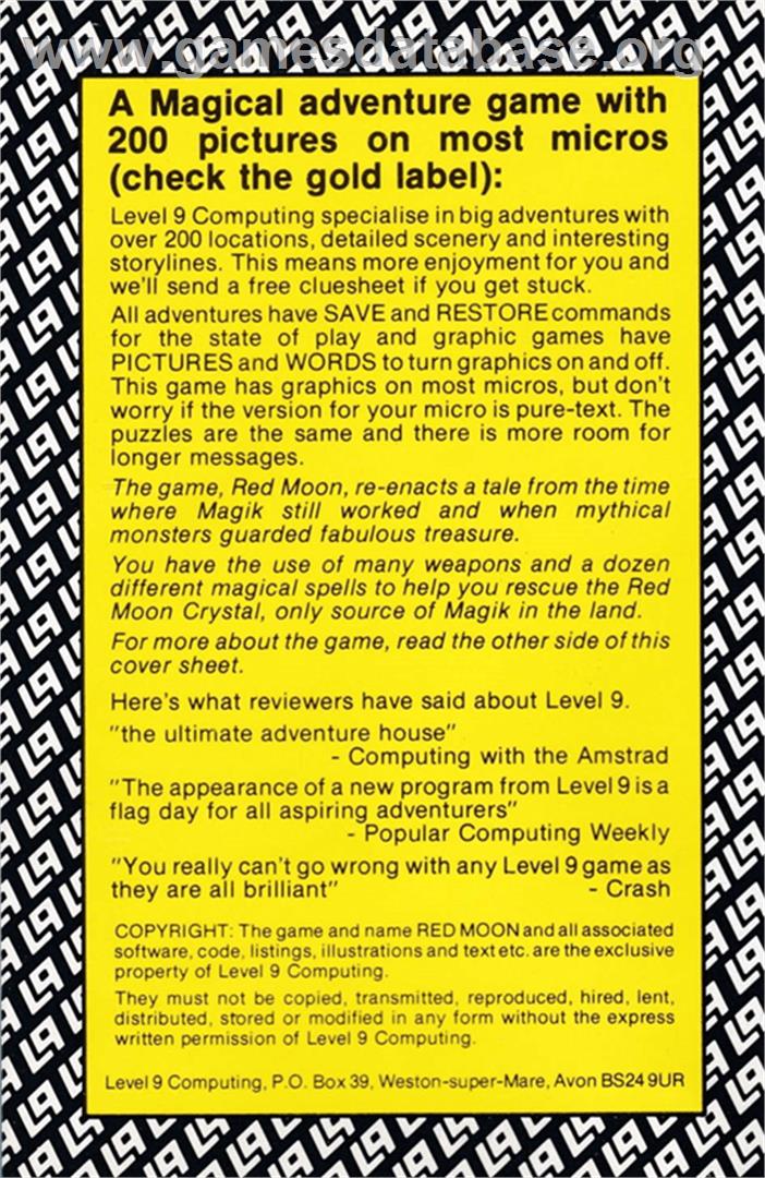 Red Moon - Amstrad CPC - Artwork - Box Back