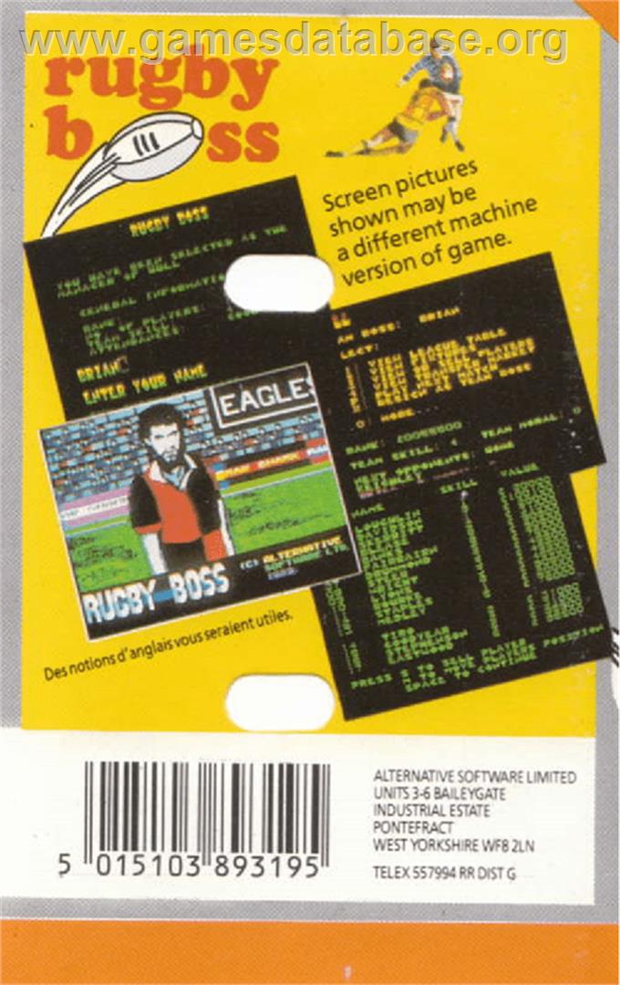 Rugby Boss - Amstrad CPC - Artwork - Box Back