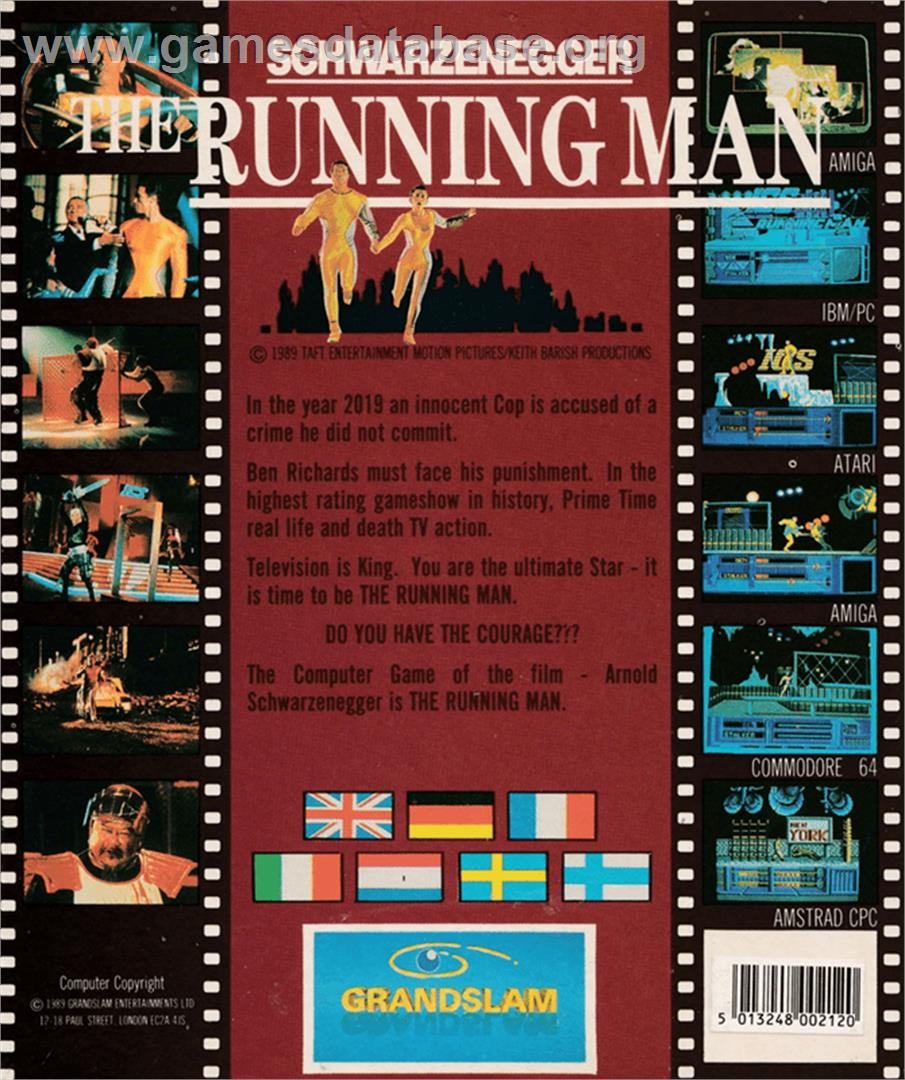 Running Man, The - Amstrad CPC - Artwork - Box Back