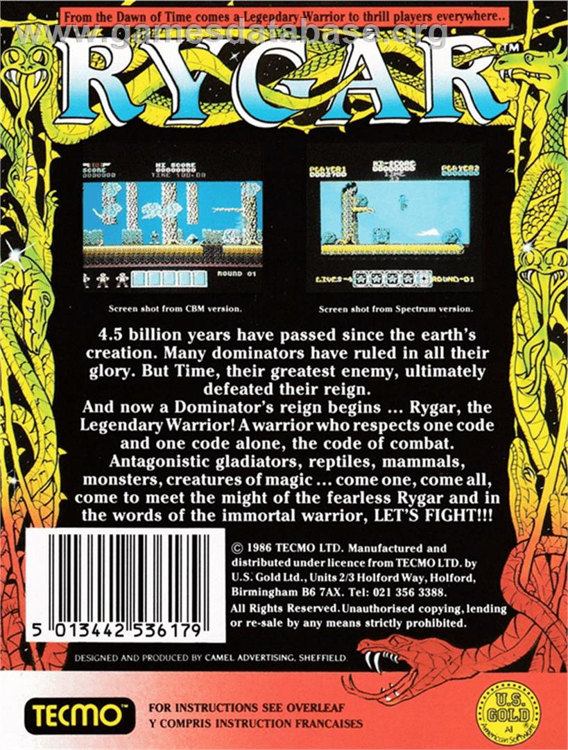 Rygar - Amstrad CPC - Artwork - Box Back
