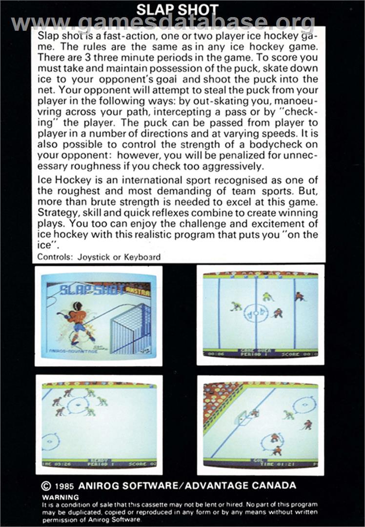SLAP-SHOT! Hockey - Amstrad CPC - Artwork - Box Back