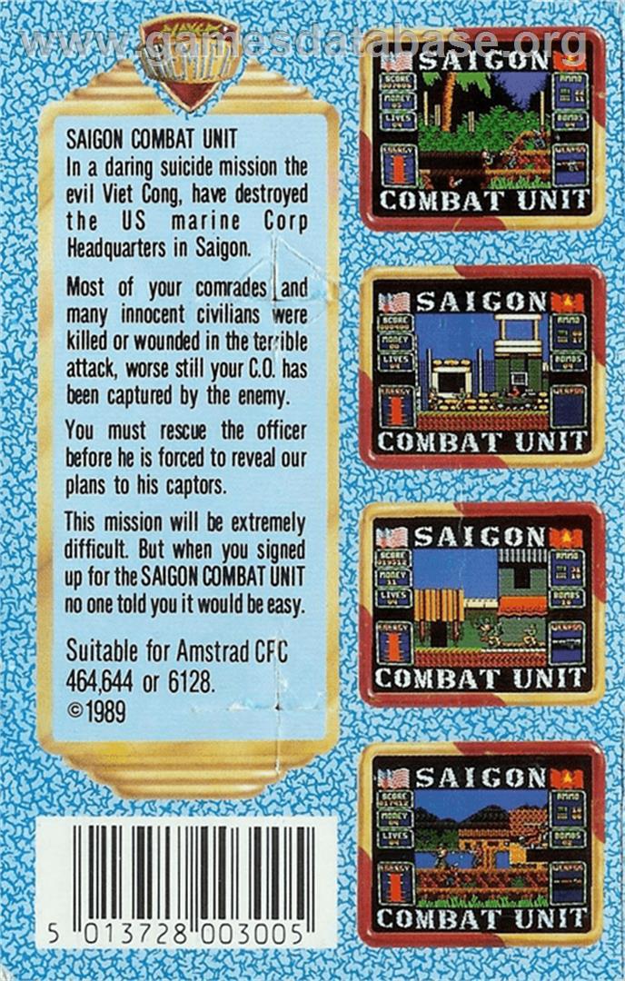 Saigon Combat Unit - Amstrad CPC - Artwork - Box Back