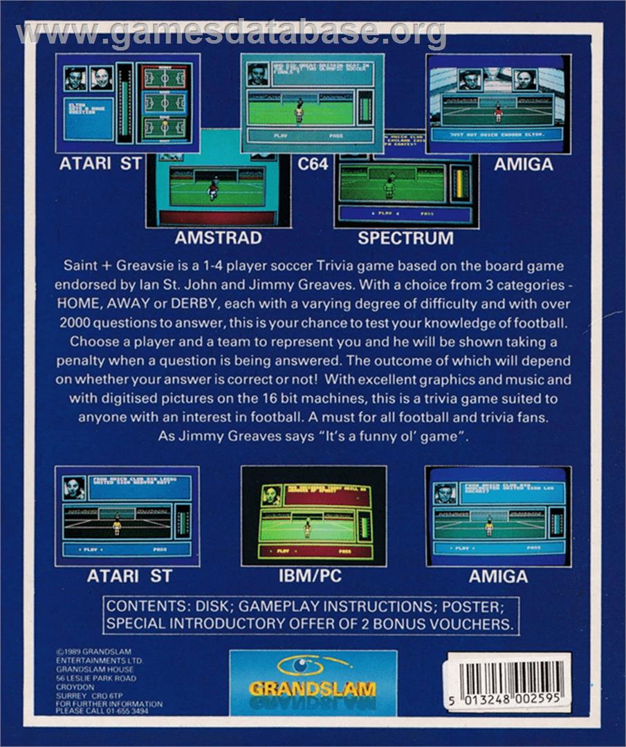Saint And Greavsie - Amstrad CPC - Artwork - Box Back