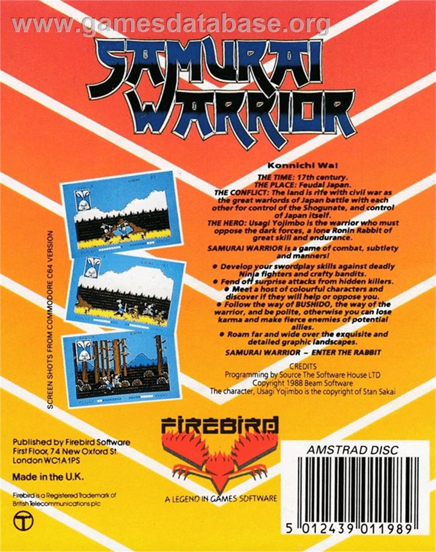 Samurai Warrior - The Battles of.... Usagi Yojimbo - Amstrad CPC - Artwork - Box Back