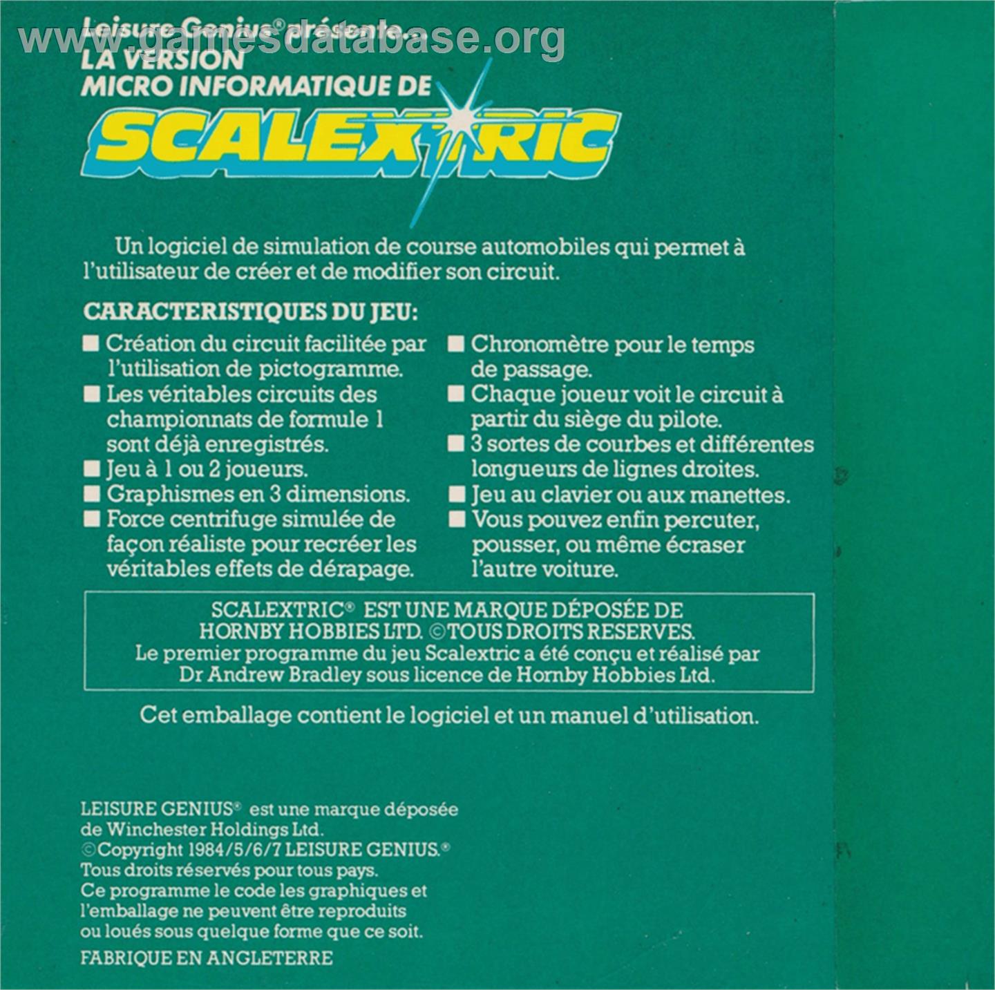 Scalextric - Amstrad CPC - Artwork - Box Back