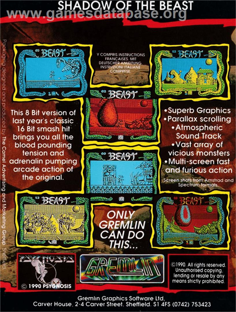 Shadow Of The Beast - Amstrad CPC - Artwork - Box Back