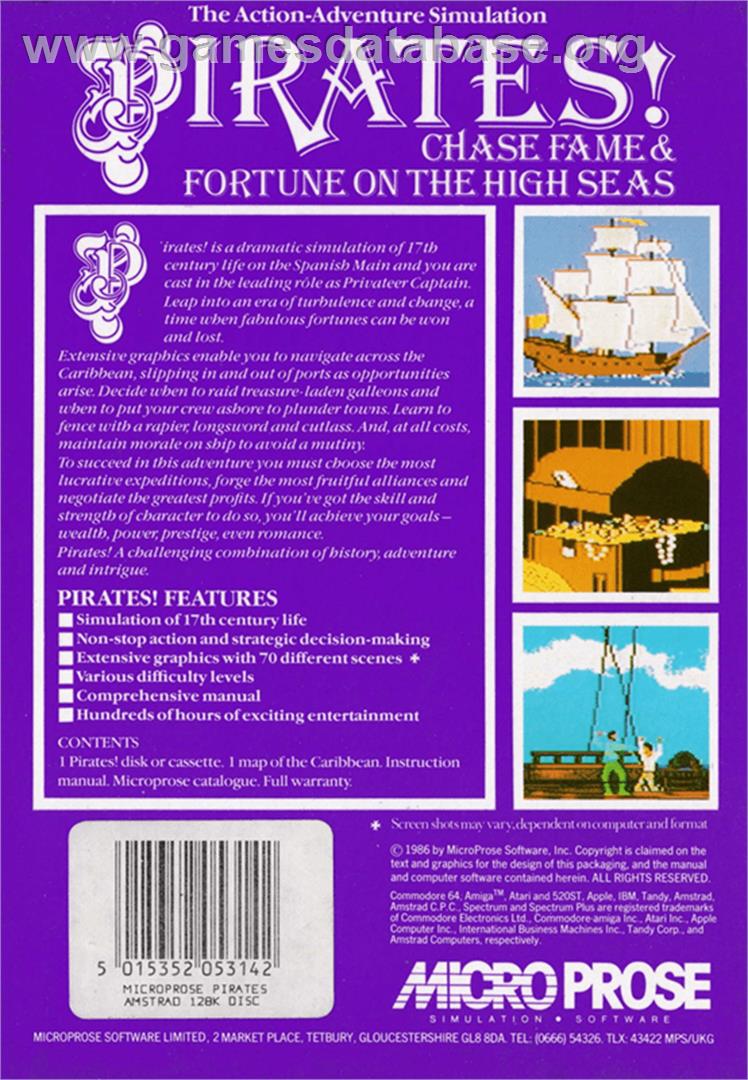 Sid Meier's Pirates - Amstrad CPC - Artwork - Box Back