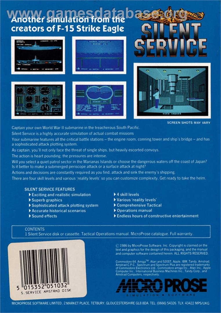 Silent Service: The Submarine Simulation - Amstrad CPC - Artwork - Box Back