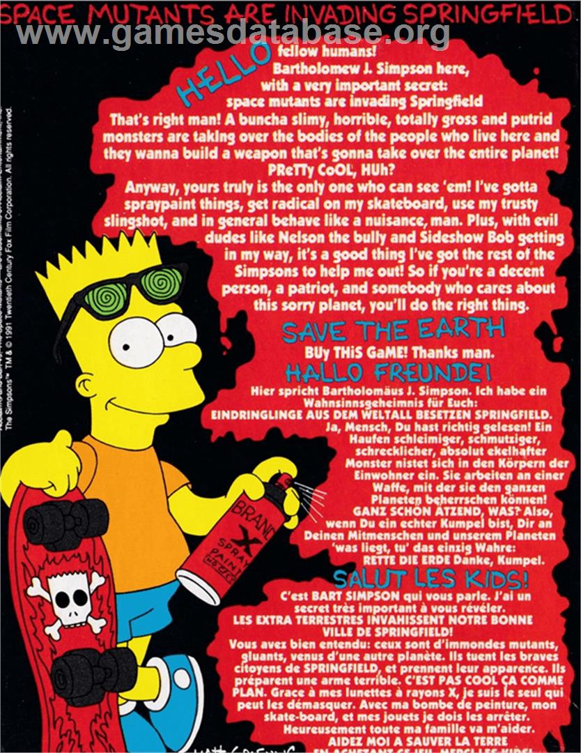 Simpsons: Bart vs. the Space Mutants - Amstrad CPC - Artwork - Box Back