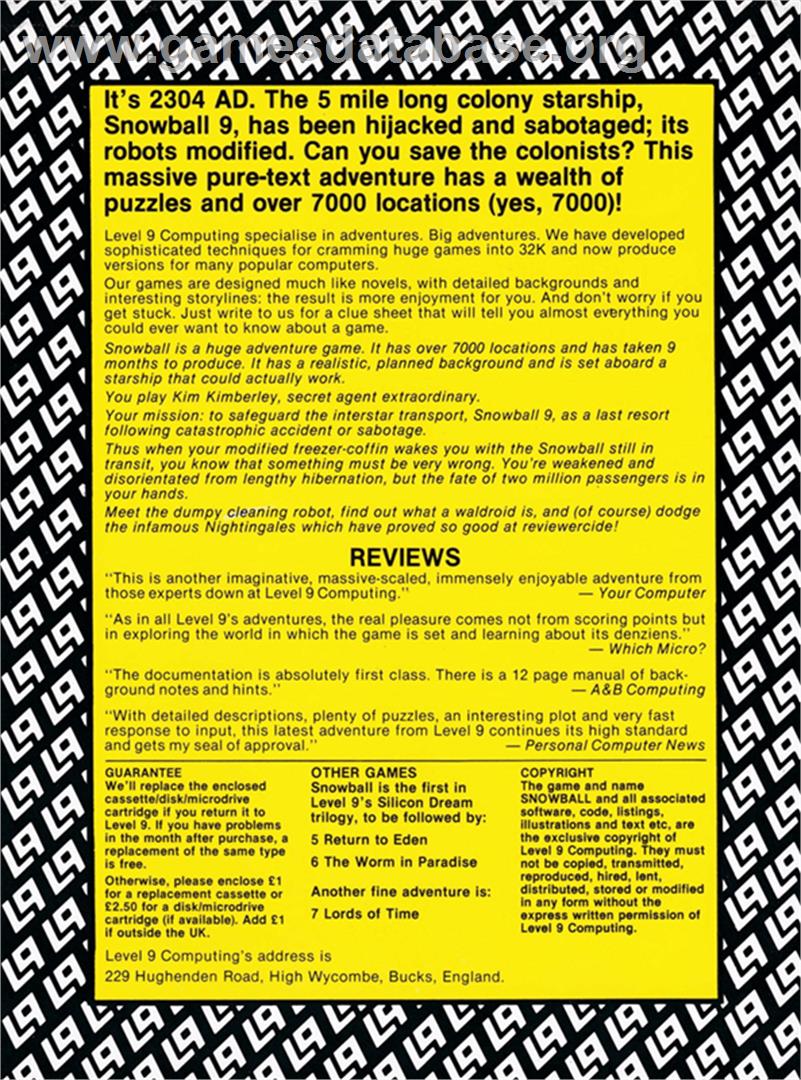 Snowball - Amstrad CPC - Artwork - Box Back