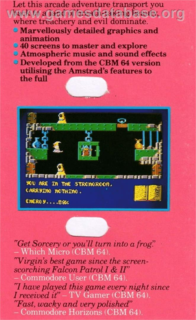 Sorcery - Amstrad CPC - Artwork - Box Back
