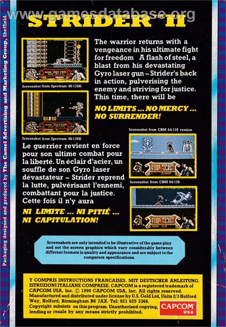 Strider 2 - Amstrad CPC - Artwork - Box Back