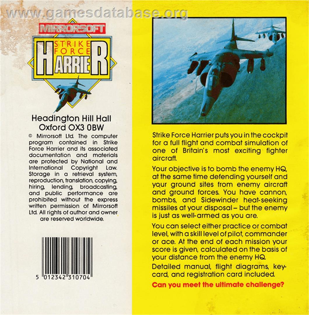 Strike Force Harrier - Amstrad CPC - Artwork - Box Back
