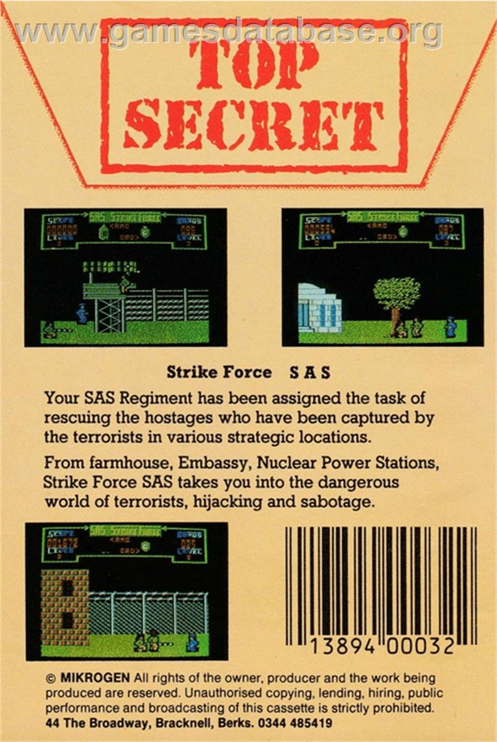 Strike Force S.A.S. - Amstrad CPC - Artwork - Box Back