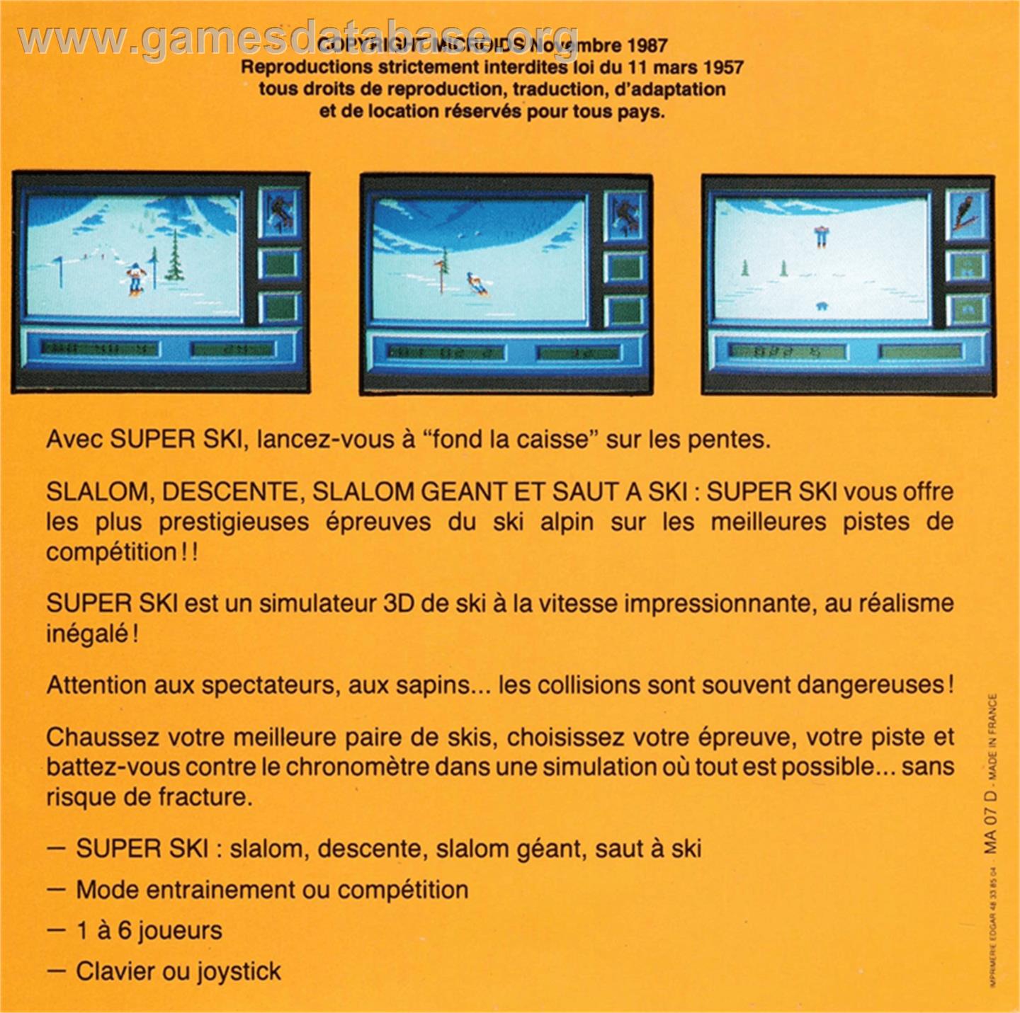 Super Ski - Amstrad CPC - Artwork - Box Back