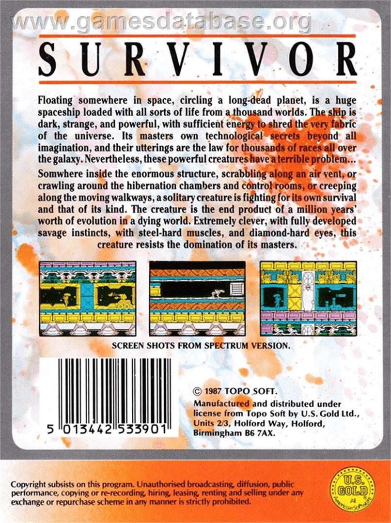Survivor - Amstrad CPC - Artwork - Box Back
