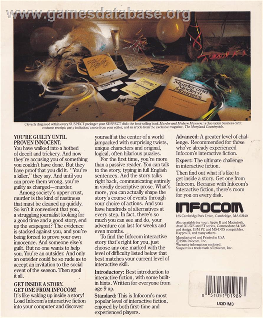 Suspect - Amstrad CPC - Artwork - Box Back