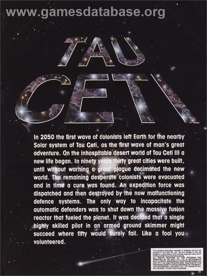 Tau Ceti - Amstrad CPC - Artwork - Box Back