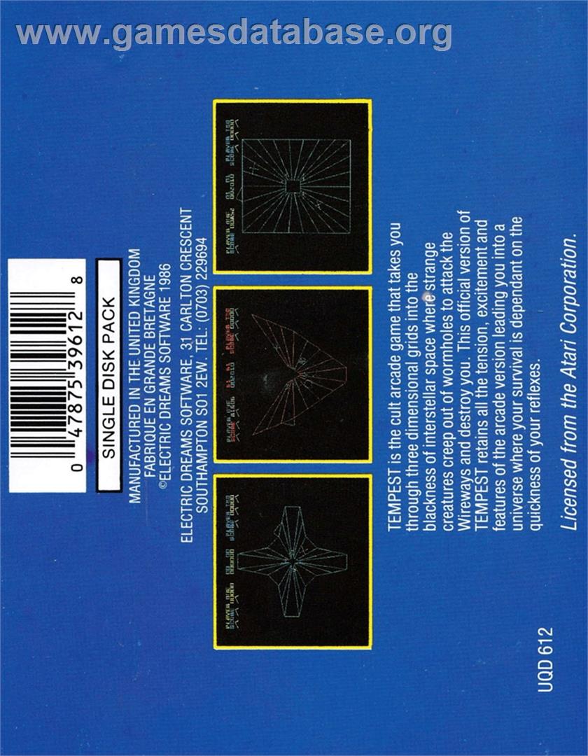 Tempest - Amstrad CPC - Artwork - Box Back