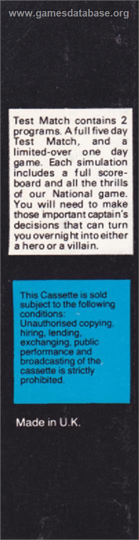 Test Match - Amstrad CPC - Artwork - Box Back