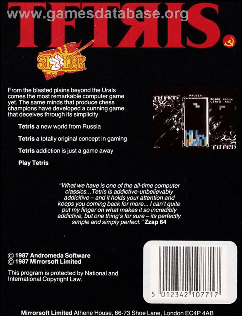 Tetris (Mirrorsoft) - Amstrad CPC - Artwork - Box Back