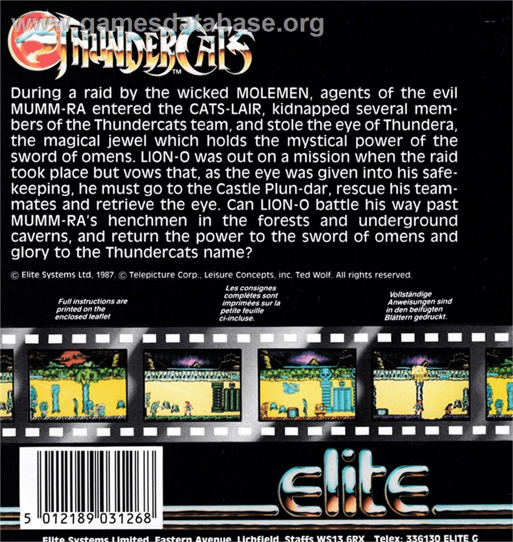 Thundercats - Amstrad CPC - Artwork - Box Back