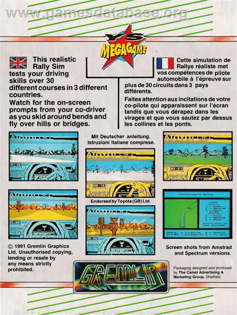 Toyota Celica GT Rally - Amstrad CPC - Artwork - Box Back