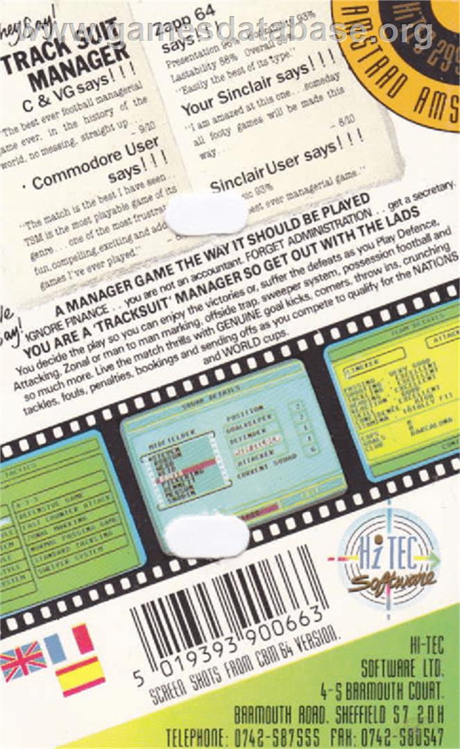Tracksuit Manager - Amstrad CPC - Artwork - Box Back