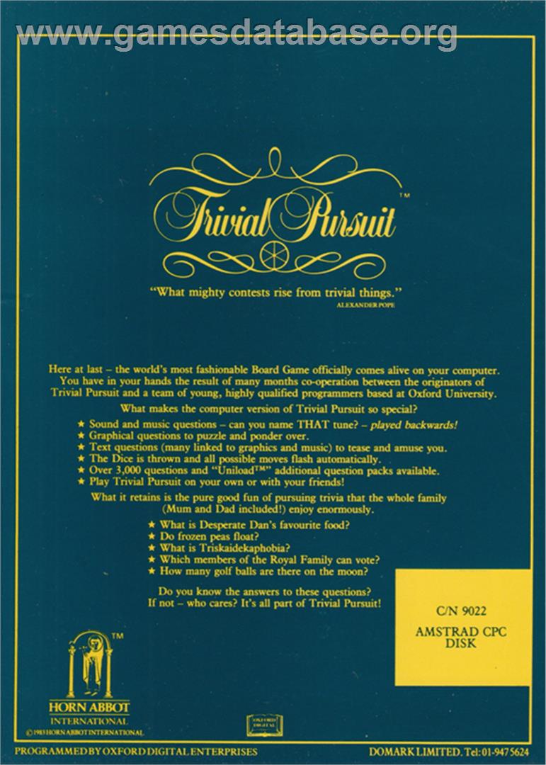 Trivial Pursuit - Genus Edition - Amstrad CPC - Artwork - Box Back